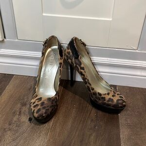 Guess. Size 7 1/2 M Leopard print. Stiletto.. Heels. Buckle detail.